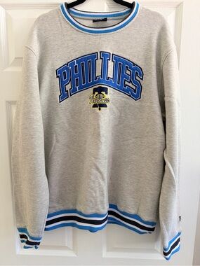 New Era Grey Crewneck Sweater with Blue and White Trim